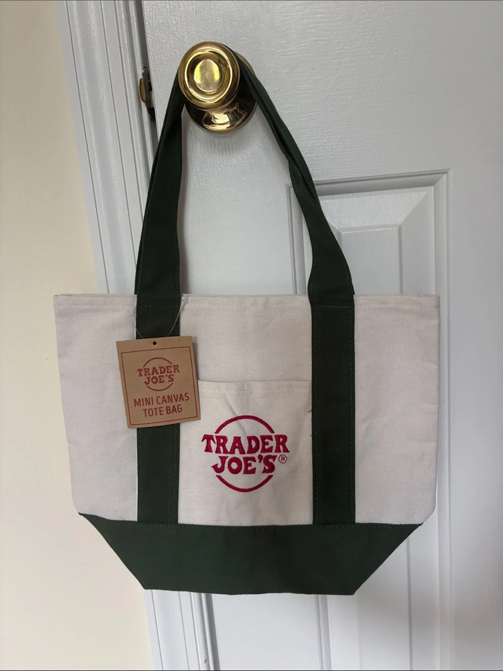 Trader Joe's Mini Canvas Tote Bag Dark Green